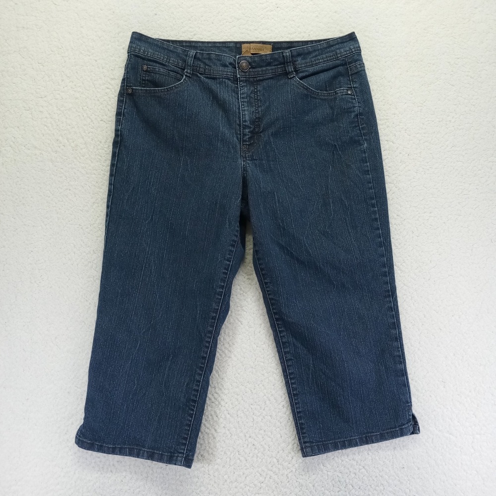 Hannah Womens Size 14 Dark Wash Denim Capri Cropped Jeans Stretch Mid Rise Blue